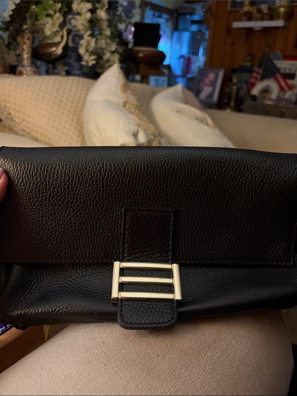 Divina Firenze  Leather Clutch with Gold Accent